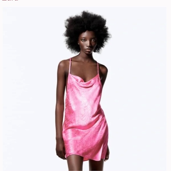 Zara Snake Skin Pattern Spaghetti Strap Mini Dress Pink Size Small - Picture 3 of 7